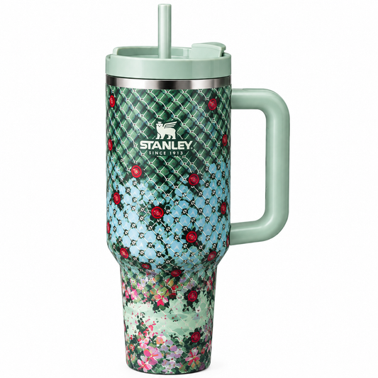 40oz floral print insulated tumbler with handle