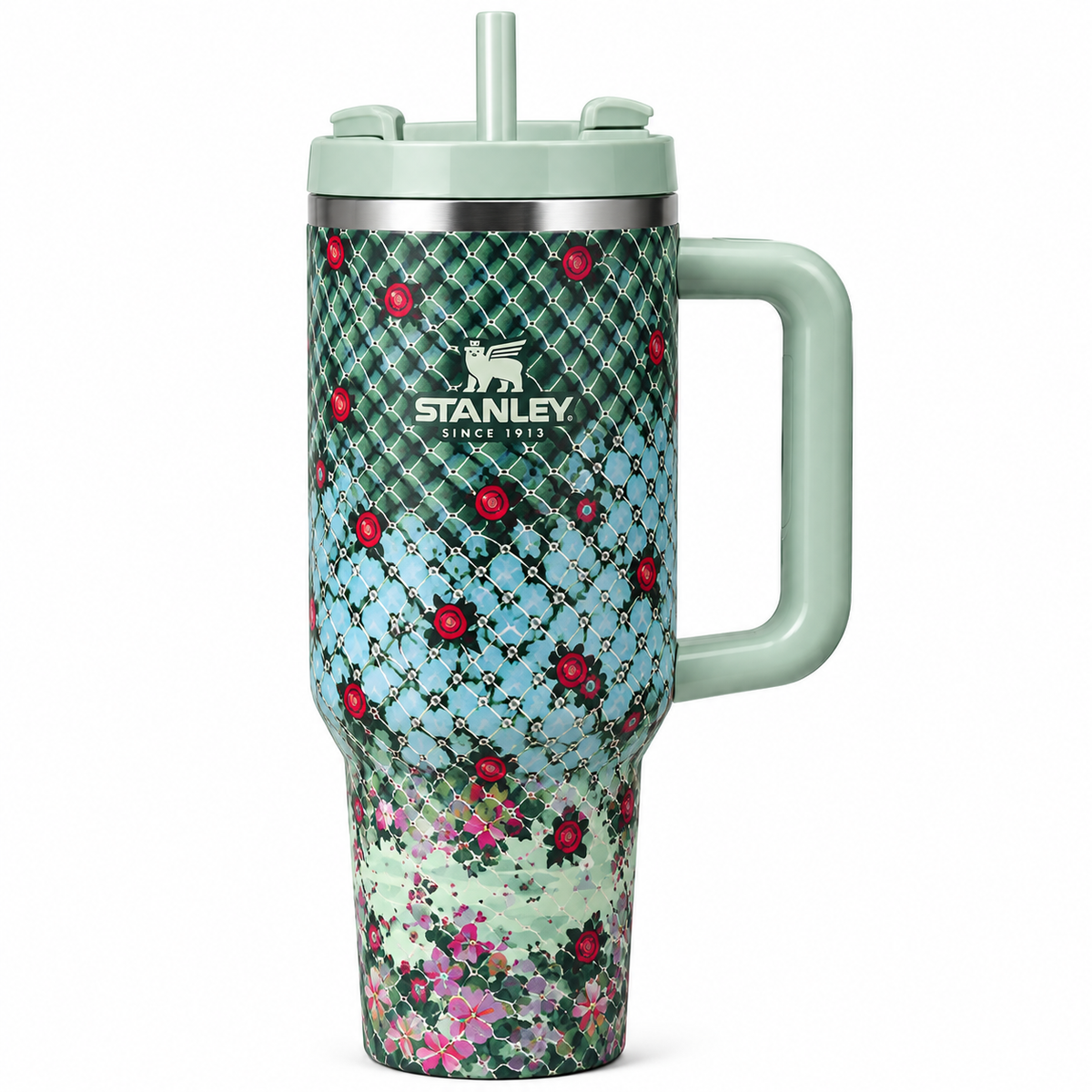 40oz Floral Print Insulated Tumbler with Handle & Straw | Reusable Travel Cup