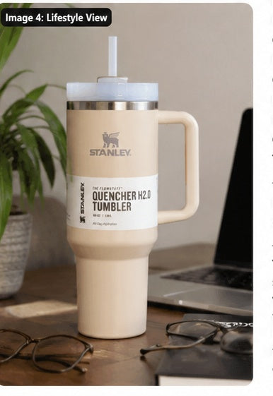 40 oz Quencher-Style Insulated Tumbler with Handle & Straw
